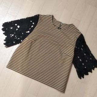 ブロンディ(blondy)のブロンディレリッシュ ❣️ ボーダー レース 切り替え 異素材 花柄 半袖 黒(カットソー(半袖/袖なし))