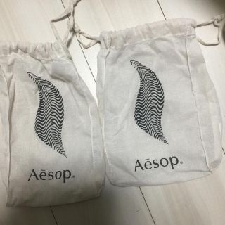 イソップ(Aesop)の［Aesop］コットン巾着ポーチ 中×2(限定模様)(ショップ袋)