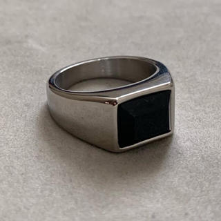 STAINLESS STEEL製 ブラックオニキスカレッジリング  シルバー(リング(指輪))