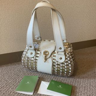 ケイトスペードニューヨーク(kate spade new york)のケイトスペード☆かごバック☆白☆ピンク☆ゴールド(ハンドバッグ)