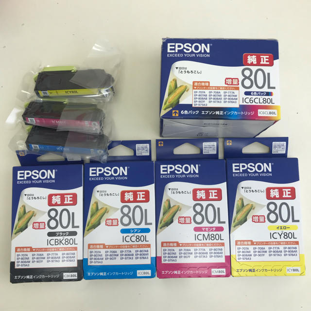 EPSON とうもろこし 80L 7本セット【未使用純正インク】 - PC周辺機器