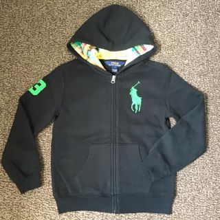 ポロラルフローレン(POLO RALPH LAUREN)のポロ ラルフローレン パーカー ブラック 帽子の中チェック柄 サイズ７(ジャケット/上着)