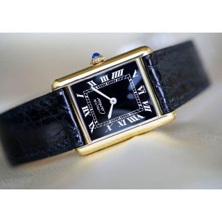 カルティエ(Cartier)の美品 カルティエ マスト タンク ブラック ローマン 手巻き LM(腕時計(アナログ))