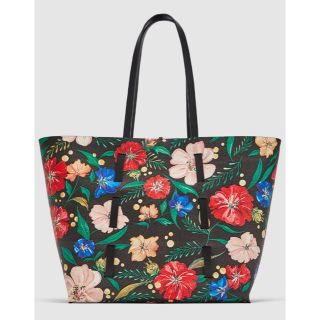 ザラ(ZARA)の完売品 ザラ 花柄 トートバッグ リバーシブル 2way ショルダー ワンピース(トートバッグ)