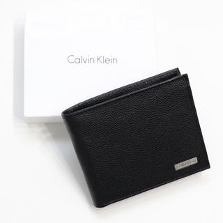 カルバンクライン(Calvin Klein)の新品 カルバンクライン 二つ折り 財布 ロゴ プレート レザー ブラック メンズ(折り財布)