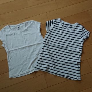 エイチアンドエム(H&M)のH&M半袖Tシャツ女の子140㎝無地ボーダー二枚セット(Tシャツ/カットソー)