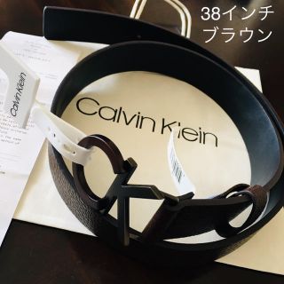 カルバンクライン(Calvin Klein)の大人気★Calvin Klein CKロゴバックルメンズ厚め本革ブラウン色ベルト(ベルト)