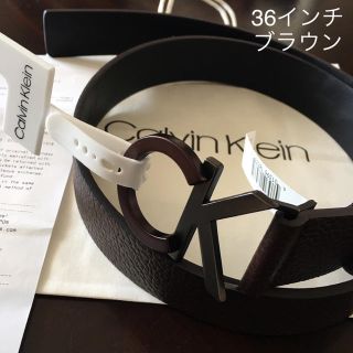 カルバンクライン(Calvin Klein)のレア品★Calvin Klein CKロゴバックルメンズ厚め本革ベルト ブラウン(ベルト)