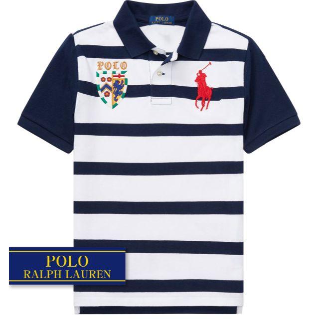 Ralph Lauren(ラルフローレン)の☆新品☆140 ラルフローレン 半袖ストライプポロシャツ ネイビー 4179 キッズ/ベビー/マタニティのキッズ服男の子用(90cm~)(Tシャツ/カットソー)の商品写真