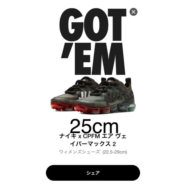 NIKE AIR VAPORMAX 2019 CPFM 25センチ