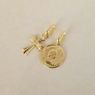 新品K18(18金)クロス&コイン デザインペンダントトップ小2個セットお