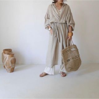 週末だけ値下argue NaturalDyedLinenDress(BEIGE)(ロングワンピース/マキシワンピース)