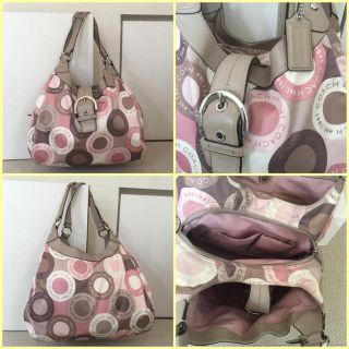 COACH コーチ ショルダーバッグ オプアート柄 ピンク