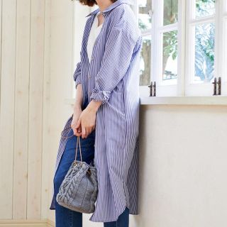 ロペピクニック(Rope' Picnic)の2wayロングシャツワンピース ブルー ストライプ(ロングワンピース/マキシワンピース)