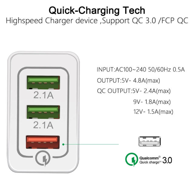 USB アダプタ 3ポート 高速充電 グレー スマホ/家電/カメラのスマートフォン/携帯電話(バッテリー/充電器)の商品写真