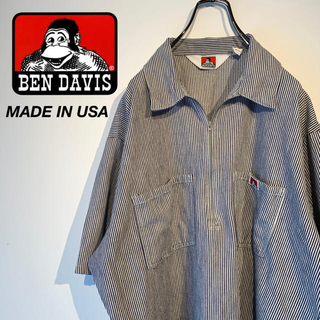90s BEN DAVIS半袖ワークシャツ TALONジップ 濃紺 L USA製