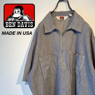 ベンデイビス(BEN DAVIS)の【USA製 旧タグ】ベンデイビス ハーフジップ 半袖 ヒッコリーシャツ(シャツ)