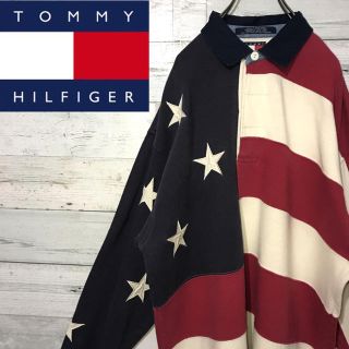 トミーヒルフィガー(TOMMY HILFIGER)の【激レア】トミーヒルフィガー☆オールド 刺繍ロゴ 星条旗 ラガーシャツ 90s(シャツ)