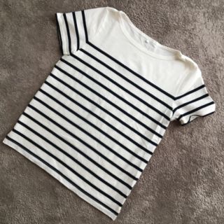 ムジルシリョウヒン(MUJI (無印良品))の◆無印良品◆パネルボーダーTシャツ  フレンチスリーブ L(Tシャツ(半袖/袖なし))