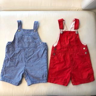 プチバトー(PETIT BATEAU)の美品☆プチバトー サロペット2枚/ショートオールbabygapH&M(カバーオール)