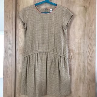 ザラキッズ(ZARA KIDS)のZARA  半袖 ワンピース １５２cm 140cm前後 ベージュ×オレンジ(ワンピース)