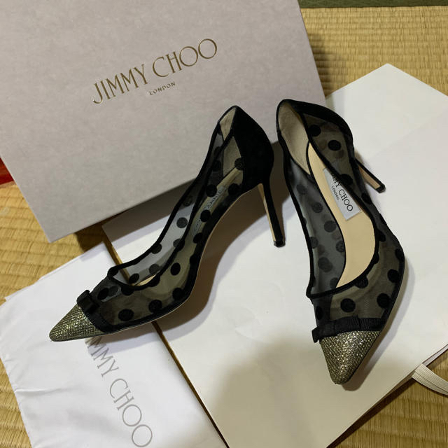 JIMMY CHOO - さくら♡ラメグリッター×ドット柄メッシュ パンプス