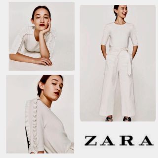 ザラ(ZARA)の◆お値下げ！人気肩袖フリルトップス・カットソー◆ ホワイト  Ｍ  ZARAザラ(カットソー(半袖/袖なし))