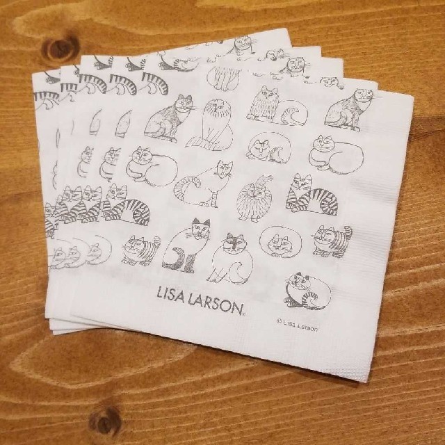 Lisa Larson(リサラーソン)のリサラーソン    スケッチ猫のペーパーナプキン5枚 デコパージュ ハンドメイドの素材/材料(各種パーツ)の商品写真