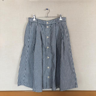 【c.r.cruise】コットンリネンストライプスカート(ひざ丈スカート)