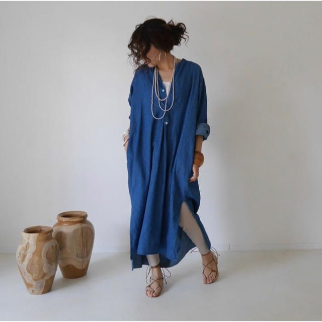 Ron Herman(ロンハーマン)のARGUE LINEN DENIM FRENCH  LONG DRESS レディースのワンピース(ロングワンピース/マキシワンピース)の商品写真