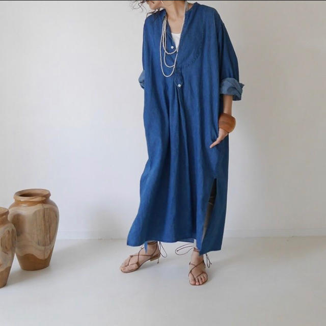 Ron Herman(ロンハーマン)のARGUE LINEN DENIM FRENCH  LONG DRESS レディースのワンピース(ロングワンピース/マキシワンピース)の商品写真