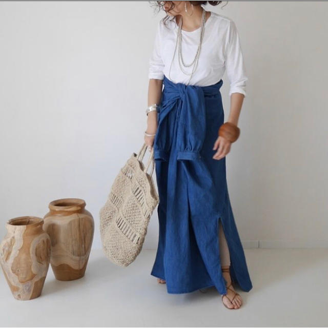 Ron Herman(ロンハーマン)のARGUE LINEN DENIM FRENCH  LONG DRESS レディースのワンピース(ロングワンピース/マキシワンピース)の商品写真