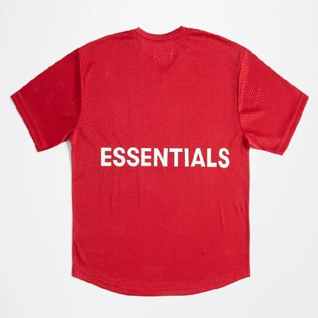 M 新品 FEAR OF GOD Essentials Mesh Tシャツ 赤Tシャツ/カットソー(半袖/袖なし)
