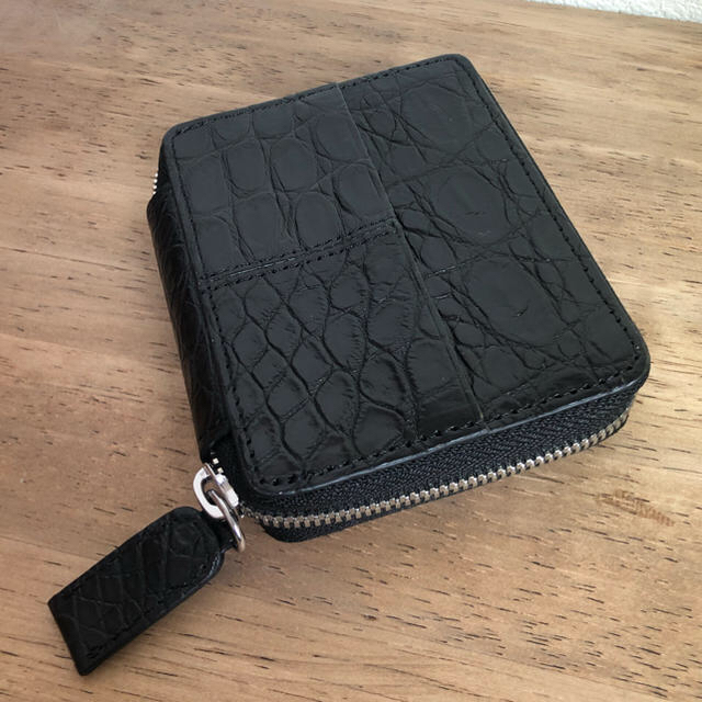新品☆ 天然カイマン種クロコダイル革 ファスナー付きカードケース