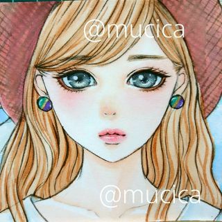 ポストカード■ 手描きラスト ■  ━ 赤い麦藁帽子の少女  ━  オリジナル(アート/写真)