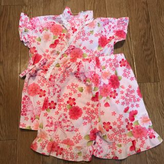 甚平 【美品】じんべい 浴衣 女の子 キッズ 子供 95 ピンク フリル(甚平/浴衣)