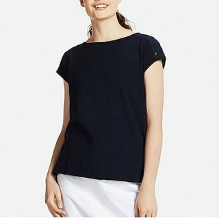 ユニクロ(UNIQLO)の[未着用]エンプロイダリーTシャツ(ネイビー)Lサイズ UNIQLO(Tシャツ(半袖/袖なし))