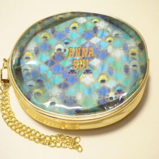 アナスイ(ANNA SUI)の★限定未使用★アナスイ ピーコック柄 スケルトン丸型ポーチチェーン付 グリーン系(ポーチ)