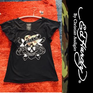 エドハーディー(Ed Hardy)のエドハーディ Tシャツ 迷彩ハート ビジュー スカル ブラック(Tシャツ(半袖/袖なし))