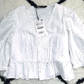 いラインアップ 翌日発送ZARAザラ完売刺繍ブラウスアイボリーL新品未 ...
