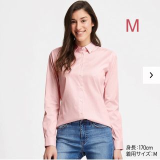 ユニクロ(UNIQLO)のユニクロ スーピマコットンストレッチ ストライプシャツ Mサイズ／ピンク 新品！(シャツ/ブラウス(長袖/七分))