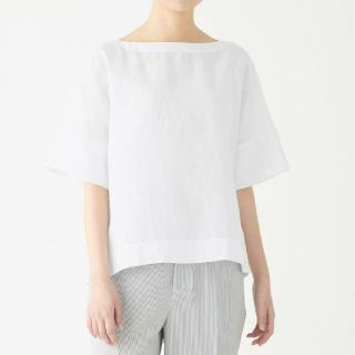 ムジルシリョウヒン(MUJI (無印良品))の【新品】無印良品オーガニックリネン半袖ブラウス／白／XS～Ｓ(シャツ/ブラウス(半袖/袖なし))