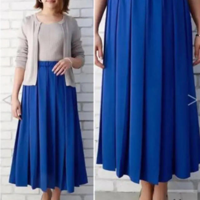 STYLE DELI(スタイルデリ)のスタイルデリ ワイドピッチプリーツスカート 青 ブルー レディースのスカート(ロングスカート)の商品写真