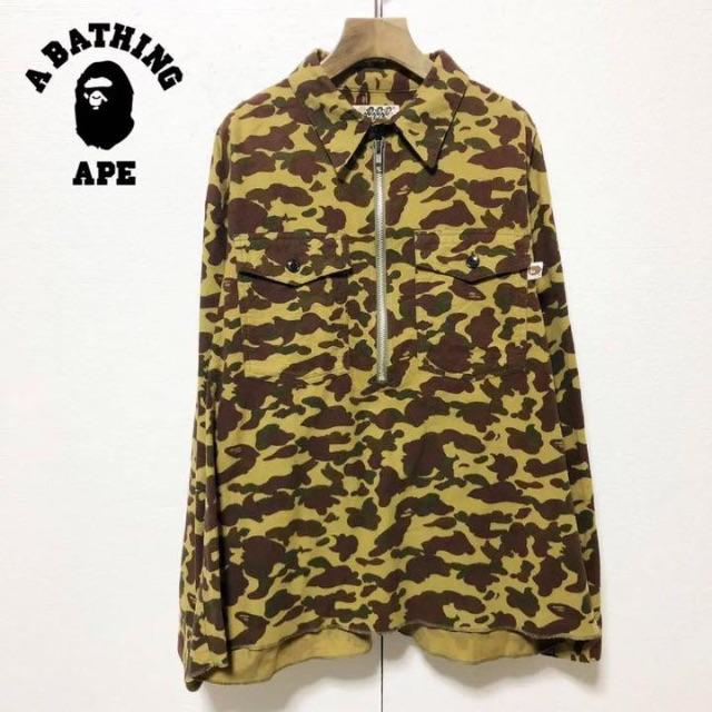 A BATHING APE(アベイシングエイプ)のA BATHING APE/初期レア エイプカモ ハーフジップシャツ M 美品 メンズのトップス(シャツ)の商品写真