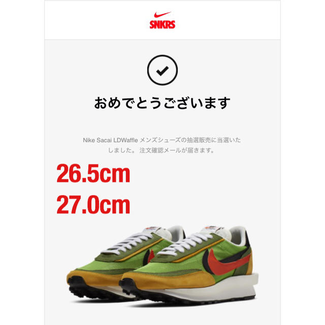 メンズ NIKE 27.0cm Nike x sacai LDWaffle Pine Greenの通販 by