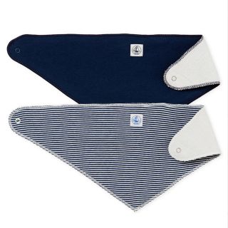 プチバトー(PETIT BATEAU)の新品未使用 プチバトー 三角スタイ２点セット(ベビースタイ/よだれかけ)