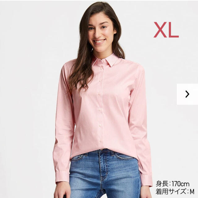 UNIQLO(ユニクロ)のユニクロ スーピマコットンストレッチ ストライプシャツ XL／ピンク 新品！ レディースのトップス(シャツ/ブラウス(長袖/七分))の商品写真