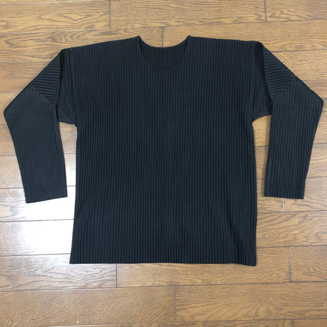 極美品 オムプリッセ イッセイミヤケ プリーツ 長袖 Tシャツ ブラック