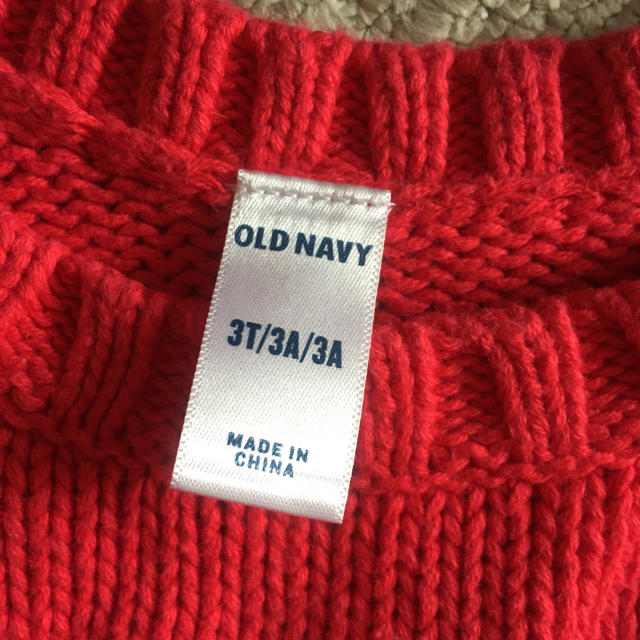 Old Navy(オールドネイビー)のレッド ハートワンピース 3歳 コットンニット キッズ/ベビー/マタニティのキッズ服女の子用(90cm~)(ワンピース)の商品写真