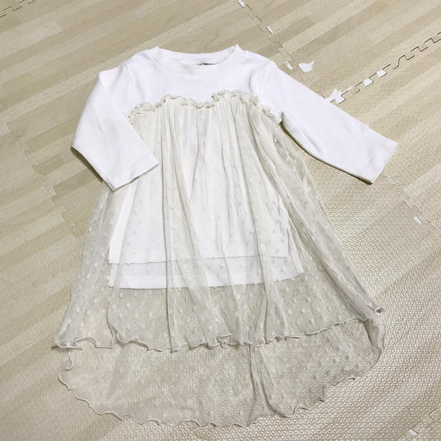 petit main(プティマイン)のpetit main チュール ドッキング レース チュニック トップス  キッズ/ベビー/マタニティのキッズ服女の子用(90cm~)(Tシャツ/カットソー)の商品写真